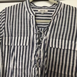 Madewell Blue and White Striped Lace-Up Shirt